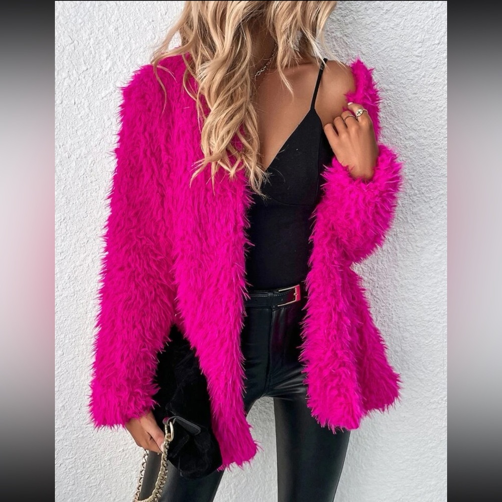 SHEIN Hot Pink Fuzzy Coat